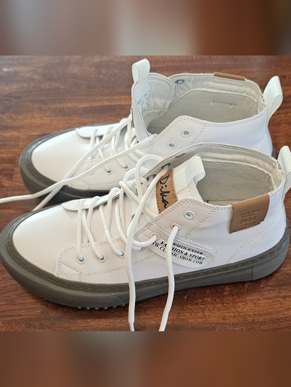 High-Top White Sneakers with Gray Sole New Without Tags